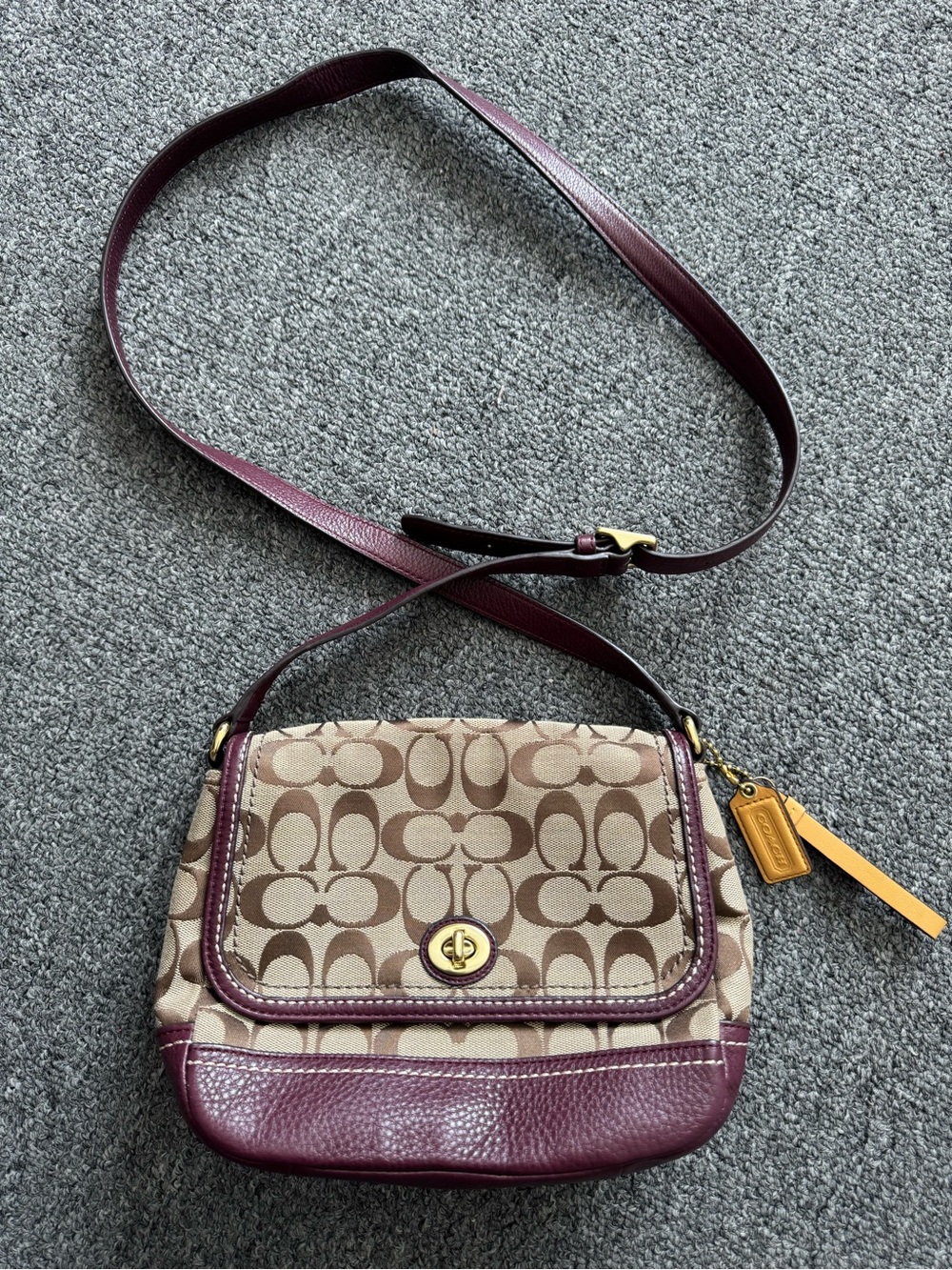 Coach Park Signature Flap Bag Brass/Khaki/Burgundy F23933